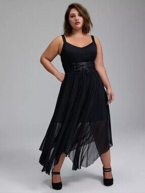 Torrid Nightfall Black Goth Layered Corset Maxi Dress Women's Plus Size 2X Nwt